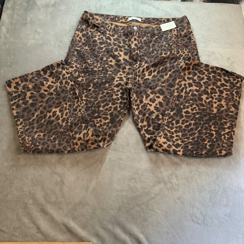 Abercrombie & Fitch Slouchy Jean 34/18L Leopard Animal Print Mid Rise Y2K Brown